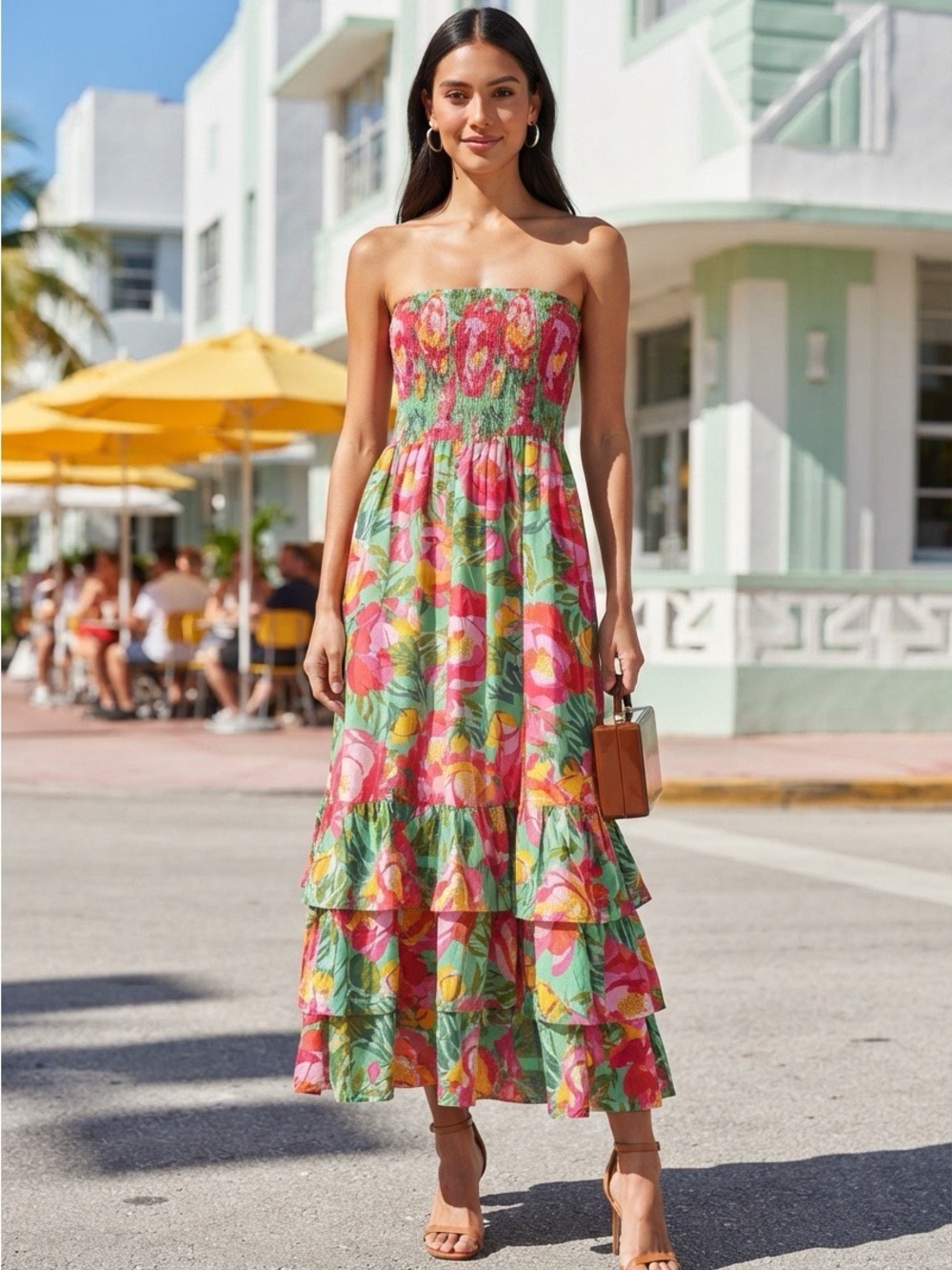 Abel the Label Floral Green Maxi Dress with Smocked Bodice